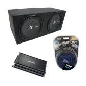 Universal Car Stereo Rearfire Sealed Dual 10" Kicker CompR CWR10 Sub Box Enclosure & CX1200.1 Amp