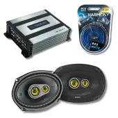HA-A400.4 Alloy 4 Channel 800W Range Speaker Sub Amplifier, Kicker 46CSC6934 6x9" 3-Way Range Stereo Speakers and HA-AK8 8 Gauge 900W Amp Install Kit