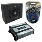 (1) Kicker C10 Subwoofer Single 10" Regular Cab Truck Sub Box Enclosure Bundle with Harmony Audio HA-A400.1 Mono Amplifier