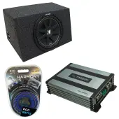 (1) Kicker C12 Subwoofer Single 12" Hatchback Sealed Sub Box Enclosure Bundle with Harmony Audio HA-A400.1 Mono Amplifier