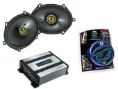 HA-A400.4 Alloy 4 Channel 800W Range Speaker Sub Amplifier, Kicker 46CSC684 6x8" 5x7" Coaxial Range Stereo Speakers and SoundQuest SQK8 600 Watt Amp Kit Blue