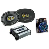 HA-A400.4 Alloy 4 Channel 800W Range Speaker Sub Amplifier, Kicker 46CSC6934 6x9" 3-Way Range Stereo Speakers and SoundQuest SQK8 600 Watt Amp Kit Blue