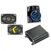 Kicker 46CSC464 4x6" Coaxial Range Stereo Speakers , Kicker 46CXA4001 Class D Mono 800W Peak Sub Amp and SoundQuest SQK8 600 Watt Amp Kit Blue