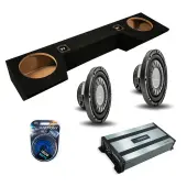 Harmony Audio HA-F104 Stereo Flatline 10" 700W Single 4 Ohm Subwoofer with Harmony Audio HA-A800.1 Class D Amp Mono 1600W Sub Amplifier w/ Bass Remote and ASC DTB-2X10-QUAD-UP Dual 10" Subwoofer Box