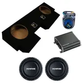 Memphis Audio SR1040 10" SR 250W Slim Subwoofer 4 Ohm Single Voice Coil with Kicker 46CXA8001 Car Audio Class D Amp Mono 1600W Peak Sub Amplifier CXA800.1 and ASC Dual 10" Subwoofer Box Enclosure