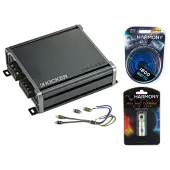 Kicker 46CXA4001 Class D Amp Mono 800W Peak Sub Amplifier, Kicker 46KISL Car Audio Amp Speaker Wire to 2-Channel RCA Adapter and HA-AK4 Gauge 600W Amp Install Kit