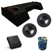 Alpine SWT-10S4 Car Audio SWT Series Sub Single 4 Ohm 700W Shallow Subwoofer with Alpine S2-A60M S-Series 600W Mono Amplifier and ASC DTB-2X10-CREW-UP Dual 10" Subwoofer Enclosure
