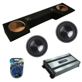 Alpine SWT-10S4 SWT Series Single 4 Ohm 700W Shallow Subwoofer with Harmony Audio HA-A800.1 Class D Mono 1600W Sub Amplifier w/ Bass Remote and ASC DTB-2X10-QUAD-UP Dual 10" Subwoofer Box Enclosure