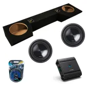 Alpine SWT-10S4 SWT Series Single 4 Ohm 700W Shallow Subwoofer with Alpine S2-A60M Next-Generation S-Series 600W Mono Amp and ASC DTB-2X10-QUAD-UP Dual 10" Subwoofer Box Enclosure