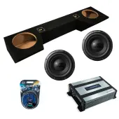 Alpine W10S4 BassLine Series Single 4 Ohm 500W Peak 10" Subwoofer with Harmony Audio HA-A400.1 Class D Mono 800W Sub Amplifier w/ Bass Remote and ASC DTB-2X10-QUAD-UP Dual 10" Subwoofer Box Enclosure