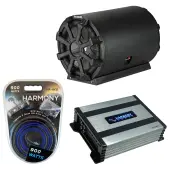 Kicker 46CWTB102 Car Audio 10" Bass Tube Sub Enclosure Subwoofer Box CWTB10 Bundle with Harmony HA-A400.1 Amplifier & Amp Kit
