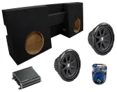 Kicker 43C104 Compatible with Toyota Tacoma 05-12 Double Cab 10" Comp C10 Series Sub, 46CXA8001 Class D Mono 1600W Peak Sub Amp - Certified Refurbished and 2X10TOYOTA-TACOMA-DB-05-09 Dual 10" Sub Box