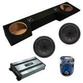 Kicker 48CWR102 10 inch CompR 2 Ohm Dual Voice Coil Subwoofer with Harmony Audio HA-A800.1 Car Class D Amp Mono 1600W Sub Amplifier w/ Bass Remote and ASC DTB-2X10-QUAD-UP Dual 10" Subwoofer Box