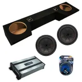 Kicker 48CWR104 10 inch CompR 4 Ohm Dual Voice Coil Subwoofer with Harmony Audio HA-A800.1 Car Class D Amp Mono 1600W Sub Amplifier w/ Bass Remote and ASC DTB-2X10-QUAD-UP Dual 10" Subwoofer Box