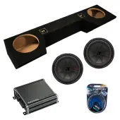 Kicker 48CWR104 10 inch CompR 4 Ohm Dual Voice Coil Subwoofer with Kicker 46CXA8001 Car Audio Class D Amp Mono 1600W Peak Sub Amplifier CXA800.1 and ASC DTB-2X10-QUAD-UP Dual 10" Subwoofer Box