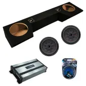 Kicker 48CWRT104 10" 4-Ohm Dual 400W Voice Coil Design Subwoofer-Black with Harmony Audio HA-A800.1 Class D Amp Mono 1600W Sub Amplifier w/ Bass Remote and ASC DTB-2X10-QUAD-UP Dual 10" Subwoofer Box