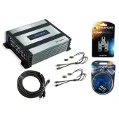 HA-A400.4 Car Stereo Alloy 4 Channel 800W Full Range Speaker or Sub Amp, HA-AK4 Complete 4 Gauge 1800W Amp Install Kit and 46KISL Car Audio Amp Speaker Wire to 2 Channel RCA Adapter