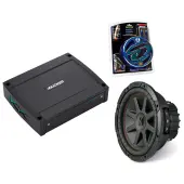 Kicker 43CVR102 10" CompVR CVR10 Series 400W RMS 2 Ohm Sub, Kicker KXMA400.2 2x200 Watts 2-Channel Class D Amp and SoundQuest SQK8 600 Watt Amp Kit Blue