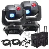 American DJ 3 Sixty 2R Dual Moving Head Lights (2) with DMX Cables (2), Arriba Rolling Bags (2), Heavy Duty C-Clamps (2), & 24 Inch Safety Cables (2)