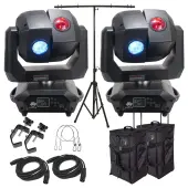 American DJ 3 Sixty 2R Dual Moving Head Lights (2) with DMX Cables (2), Arriba Rolling Bags (2), Heavy Duty C-Clamps (2), 24 Inch Safety Cables (2) & Adjustable Tripod Stand with T-Bar
