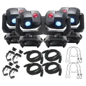 American DJ 3 Sixty 4R Dual Moving Head Lights (4) with DMX Cables (4), Heavy Duty C-Clamps (4), & 44 Inch Safety Cables (4)
