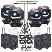 American DJ 3 Sixty 4R Dual Moving Head Lights (4) with DMX Cables (4), Arriba Rolling Bags (4), Heavy Duty C-Clamps (4), 44 Inch Safety Cables (4) & Adjustable Tripod Stands with T-Bars (2)