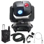 American DJ 3 Sixty 2R Dual Moving Head Light with DMX Cable, Arriba Rolling Bag, Heavy Duty C-Clamp, & 24 Inch Safety Cable