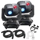 American DJ 3 Sixty 2R Dual Moving Head Lights (2) with DMX Cables (2), Heavy Duty C-Clamps (2), & 24 Inch Safety Cables (2)