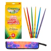 Zildjian ZKIDS Crayola Kids Drumsticks Set 6 Vibrant Crew Sticks with Orange Burst Mini Bag