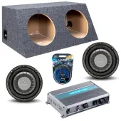 Harmony Audio Memphis fits Universal Hatchback HA-F104 Dual 10" Subwoofer 700W Loaded Slanted Sealed Sub Box Enclosure Bundle | MXA600.1M 600W Amplifier, 8GA Amp Wiring Kit