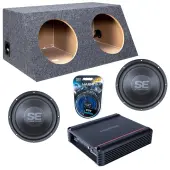 Memphis Audio fits Universal Hatchback SE1040 Dual 10" Subwoofer 400W Loaded Slanted Sealed Sub Box Enclosure Bundle | SRX500D.1 500W Amplifier, 8GA Amp Wiring Kit