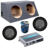 Harmony Audio Memphis fits Universal Hatchback HA-R104 Dual 10" Subwoofer 500W Loaded Slanted Sealed Sub Box Enclosure Bundle | MXA600.1M 600W Amplifier, 8GA Amp Wiring Kit