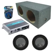 Harmony Audio Memphis fits Universal Rear Angle HA-R104 Dual 10" Subwoofer 500W Loaded Sealed Sub Box Enclosure Bundle | MXA600.1M 600W Amplifier, 8GA Amp Wiring Kit