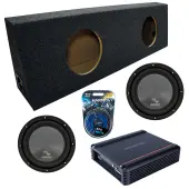 Harmony Audio Memphis fits Universal Regular Standard Cab Truck HA-R104 Dual 10" Subwoofer 500W Loaded Sealed Sub Box Enclosure Bundle | SRX500D.1 500W Amplifier, 8GA Amp Wiring Kit