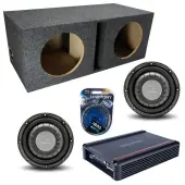 Harmony Audio Memphis fits Universal Ported HA-F104 Dual 10" Subwoofer 700W Loaded Sub Box Enclosure Bundle | SRX750D.1 750W Amplifier, 4GA Amp Wiring Kit