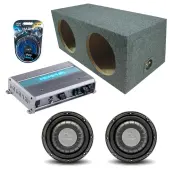 Harmony Audio Memphis fits Universal Rear Angle HA-F104 Dual 10" Subwoofer 700W Loaded Sealed Sub Box Enclosure Bundle | MXA600.1M 600W Amplifier, 8GA Amp Wiring Kit