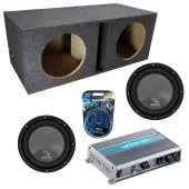 Harmony Audio Memphis fits Universal Ported HA-R104 Dual 10" Subwoofer 500W Loaded Sub Box Enclosure Bundle | MXA600.1M 600W Amplifier, 8GA Amp Wiring Kit
