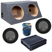 Harmony Audio Memphis fits Universal Hatchback HA-R104 Dual 10" Subwoofer 500W Loaded Slanted Sealed Sub Box Enclosure Bundle | SRX500D.1 500W Amplifier, 8GA Amp Wiring Kit