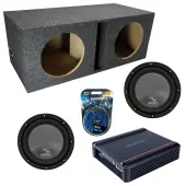 Harmony Audio Memphis fits Universal Ported HA-R104 Dual 10" Subwoofer 500W Loaded Sub Box Enclosure Bundle | SRX500D.1 500W Amplifier, 8GA Amp Wiring Kit