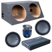 Memphis Audio fits Universal Slanted Hatchback MB1224 Dual 12" Subwoofer 1000W Loaded Sealed Sub Box Enclosure Bundle | PRXA1000.1 1000W Amplifier, 4GA Amp Wiring Kit
