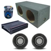 Harmony Audio Memphis fits Universal Rear Angle HA-F104 Dual 10" Subwoofer 700W Loaded Sealed Sub Box Enclosure Bundle | SRX750D.1 750W Amplifier, 4GA Amp Wiring Kit