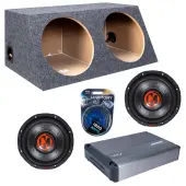 Memphis Audio fits Universal Slanted Hatchback MJP1222 Dual 12" Subwoofer 1500W Loaded Sealed Sub Box Enclosure Bundle | VIV1500.1V2 1500W Amplifier, 4GA Amp Wiring Kit