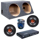 Memphis Audio fits Universal Slanted Hatchback MJP1244 Dual 12" Subwoofer 1500W Loaded Sealed Sub Box Enclosure Bundle | PRXA1500.1 1500W Amplifier, 4GA Amp Wiring Kit