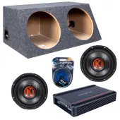 Memphis Audio fits Universal Slanted Hatchback MJP1244 Dual 12" Subwoofer 1500W Loaded Sealed Sub Box Enclosure Bundle | SRX1200D.1 1200W Amplifier, 4GA Amp Wiring Kit