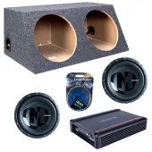 Memphis Audio fits Universal Slanted Hatchback PRX1224 Dual 12" Subwoofer 600W Loaded Sealed Sub Box Enclosure Bundle | SRX750D.1 750W Amplifier, 4GA Amp Wiring Kit