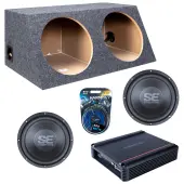 Memphis Audio fits Universal Slanted Hatchback SE1240 Dual 12" Subwoofer 500W Loaded Sealed Sub Box Enclosure Bundle | SRX500D.1 500W Amplifier, 8GA Amp Wiring Kit