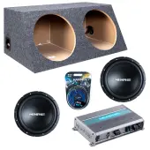 Memphis Audio fits Universal Slanted Hatchback SRX1240 Dual 12" Subwoofer 500W Loaded Sealed Sub Box Enclosure Bundle | MXA600.1M 600W Amplifier, 8GA Amp Wiring Kit