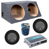 Harmony Audio Memphis fits Universal Slanted Hatchback HA-R124 Dual 12" Subwoofer 600W Loaded Sealed Sub Box Enclosure Bundle | MXA600.1M 600W Amplifier, 8GA Amp Wiring Kit