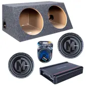 Memphis Audio fits Universal Slanted Hatchback PRXS1244 Dual 12" Subwoofer 700W Loaded Sealed Sub Box Enclosure Bundle | SRX750D.1 750W Amplifier, 4GA Amp Wiring Kit