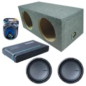 Memphis Audio fits Universal Rear Angle Loaded Sealed MB1224 Dual 12" Subwoofer 1000W Loaded Sealed Sub Box Enclosure Bundle | PRXA1000.1 1000W Amplifier, 4GA Amp Wiring Kit